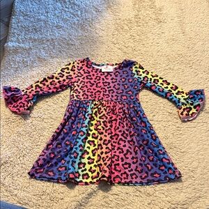 Toddler Ruffle Girl Long Sleeve Leopard Print Dress